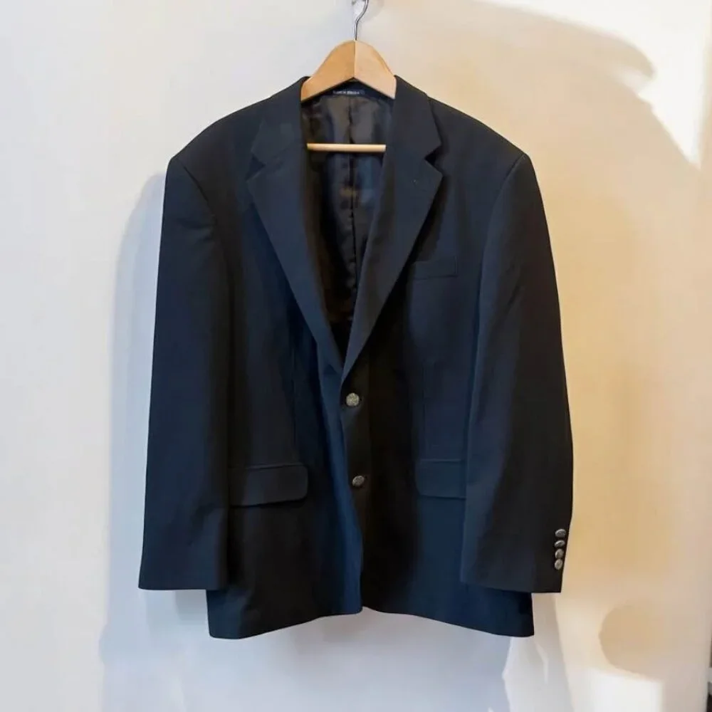 Men’s Lands’‎ End Classic Black Blazer Wool with Rayon Lining - Size 46R